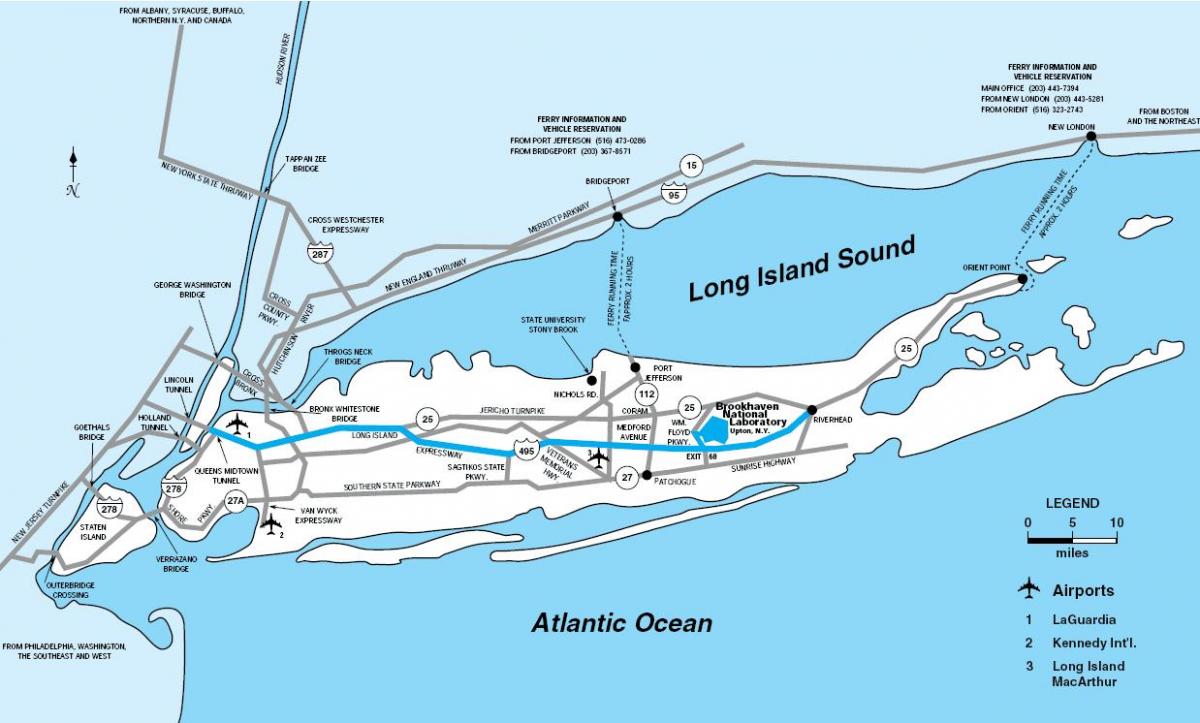 Mapa lotnisk Long Island